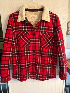 Ladies Soho Red Plaid Sherpa-Lined Jacket/ super soft outside & inside 🥰 SZ M/M